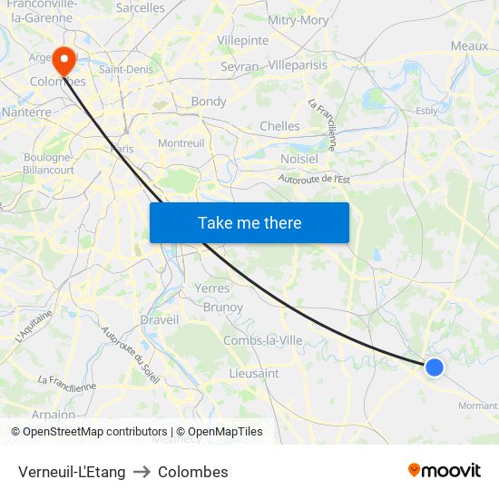 Verneuil-L'Etang to Colombes map