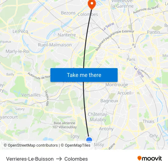 Verrieres-Le-Buisson to Colombes map
