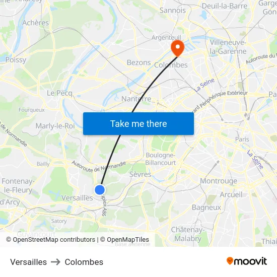 Versailles to Colombes map