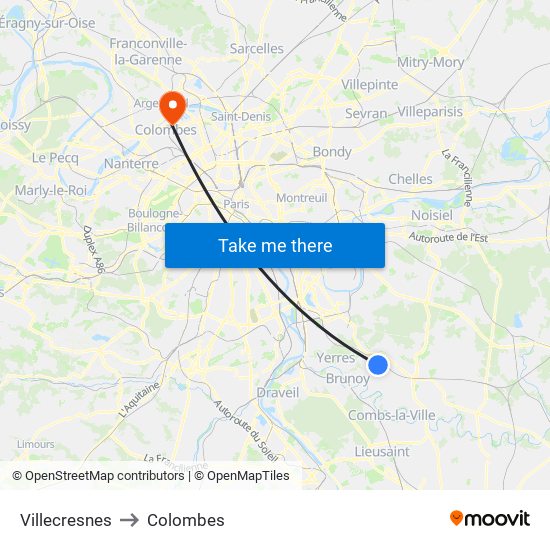 Villecresnes to Colombes map