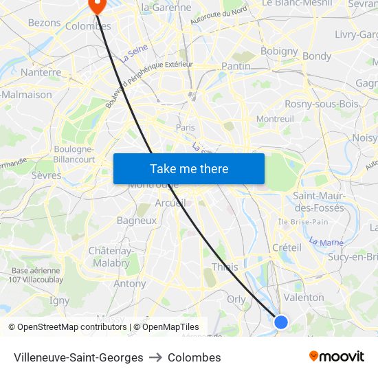 Villeneuve-Saint-Georges to Colombes map