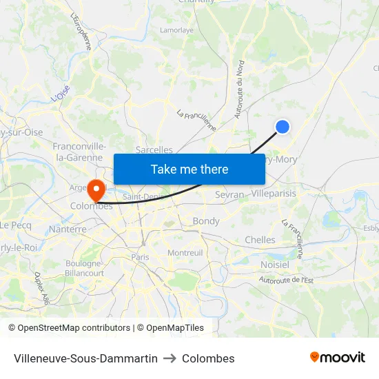 Villeneuve-Sous-Dammartin to Colombes map