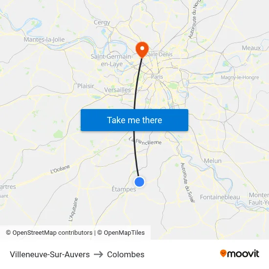 Villeneuve-Sur-Auvers to Colombes map