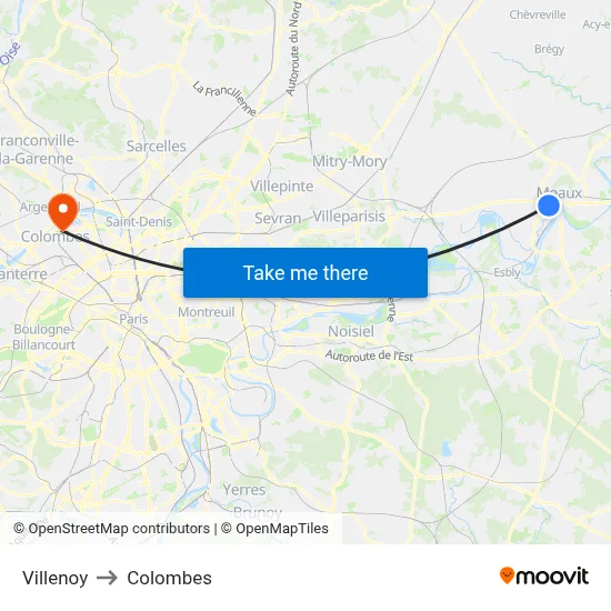 Villenoy to Colombes map