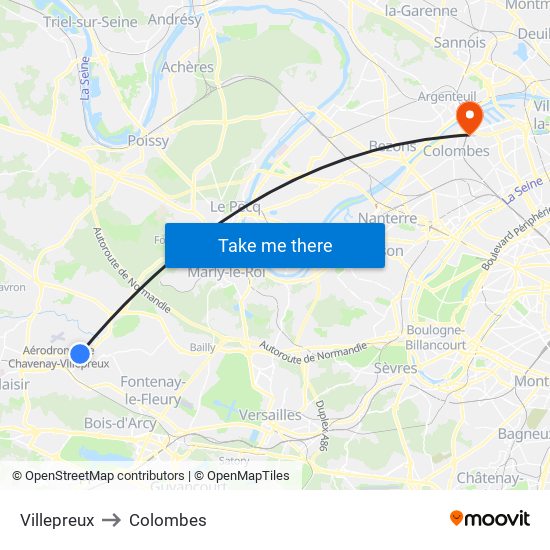 Villepreux to Colombes map