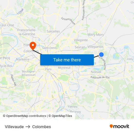 Villevaude to Colombes map