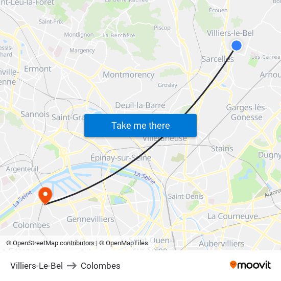 Villiers-Le-Bel to Colombes map