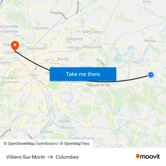 Villiers-Sur-Morin to Colombes map