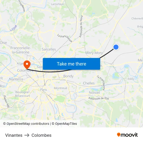 Vinantes to Colombes map