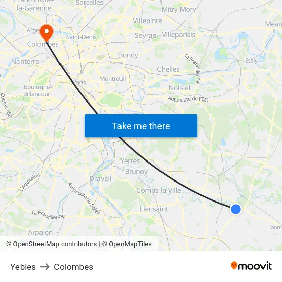 Yebles to Colombes map