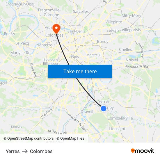 Yerres to Colombes map