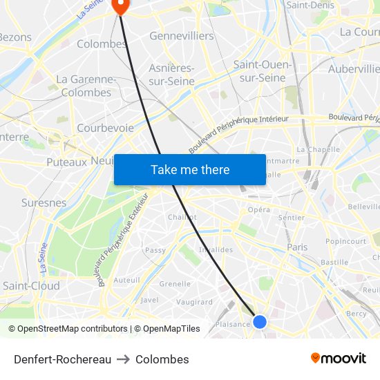 Denfert-Rochereau to Colombes map