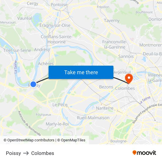 Poissy to Colombes map