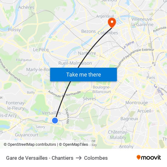 Gare de Versailles - Chantiers to Colombes map