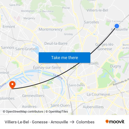 Villiers-Le-Bel - Gonesse - Arnouville to Colombes map