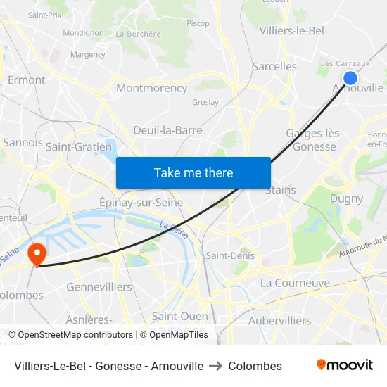 Villiers-Le-Bel - Gonesse - Arnouville to Colombes map