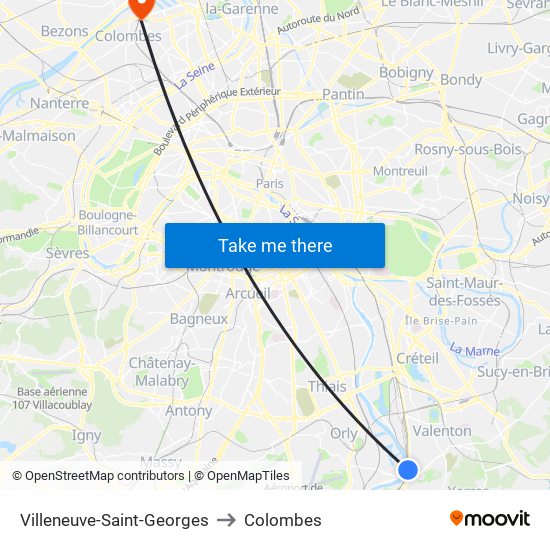 Villeneuve-Saint-Georges to Colombes map