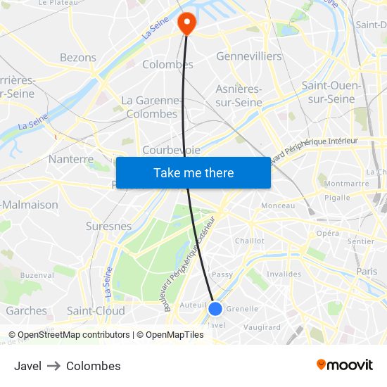 Javel to Colombes map