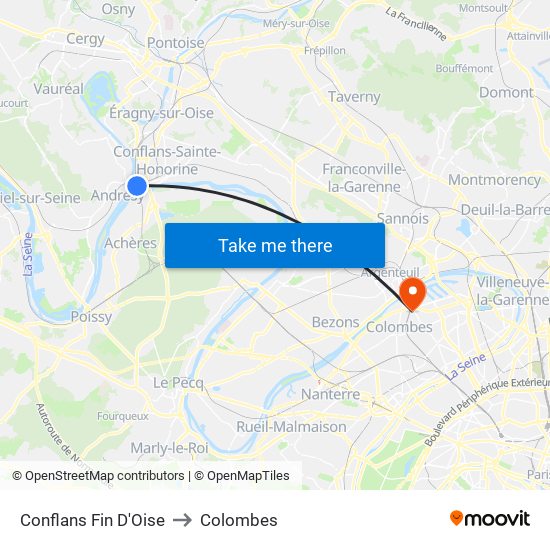 Conflans Fin D'Oise to Colombes map