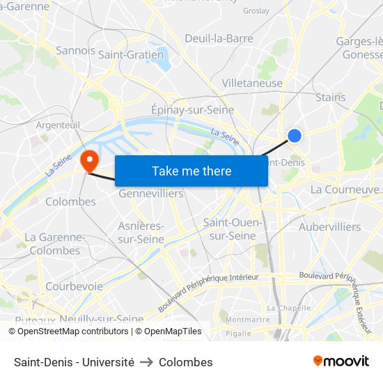Saint-Denis - Université to Colombes map