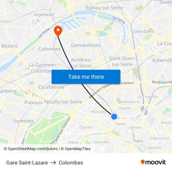 Gare Saint-Lazare to Colombes map