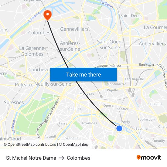 St Michel Notre Dame to Colombes map