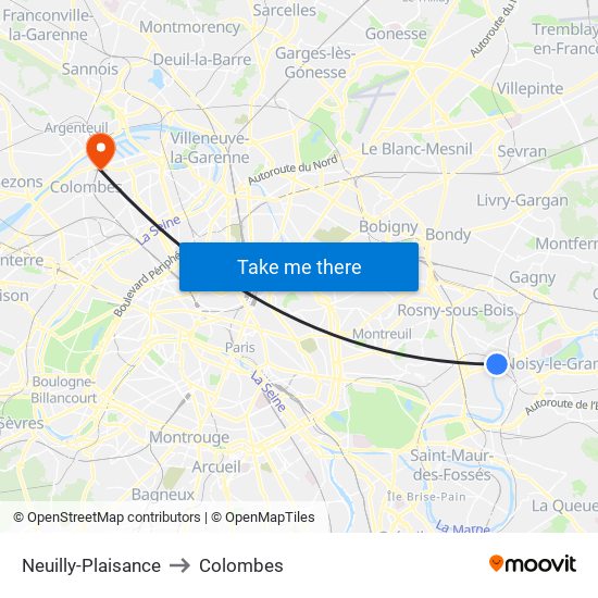 Neuilly-Plaisance to Colombes map