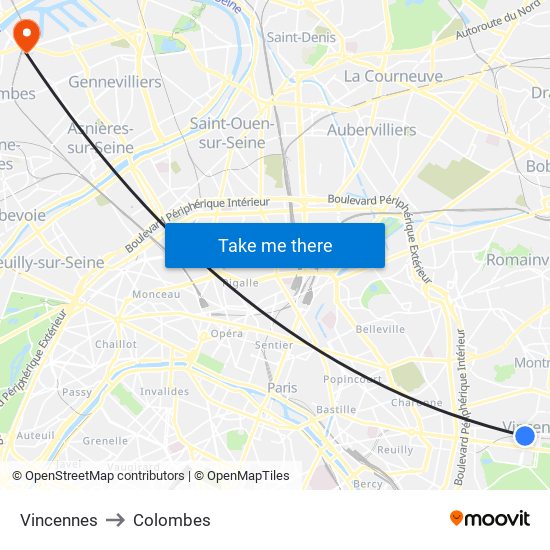 Vincennes to Colombes map