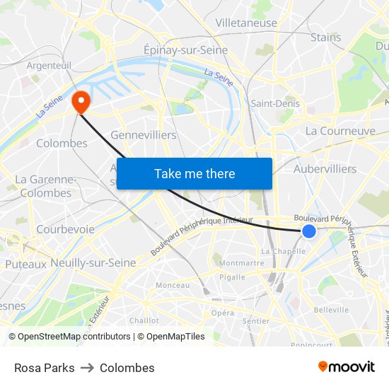 Rosa Parks to Colombes map
