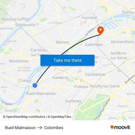 Rueil-Malmaison to Colombes map