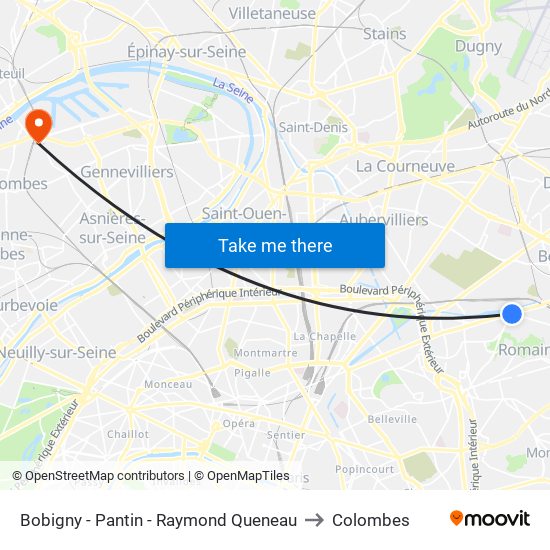 Bobigny - Pantin - Raymond Queneau to Colombes map