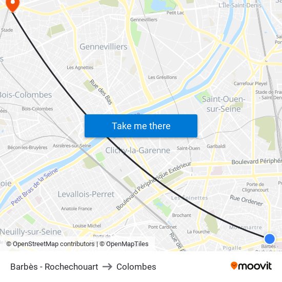 Barbès - Rochechouart to Colombes map