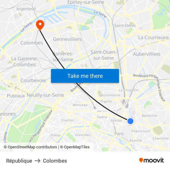 République to Colombes map