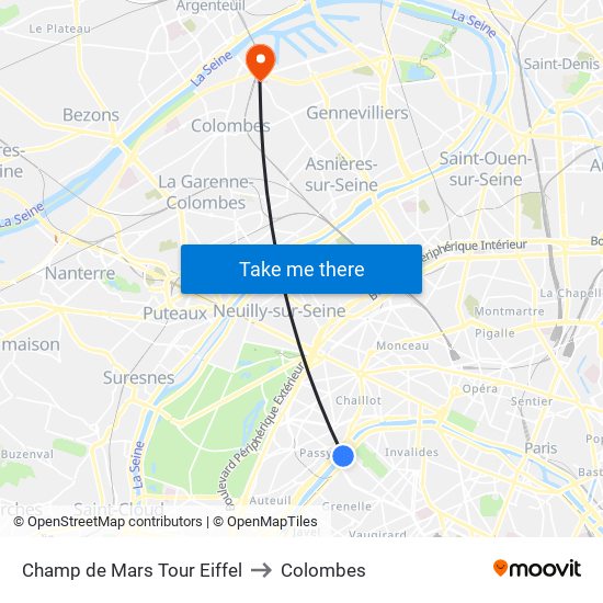 Champ de Mars Tour Eiffel to Colombes map