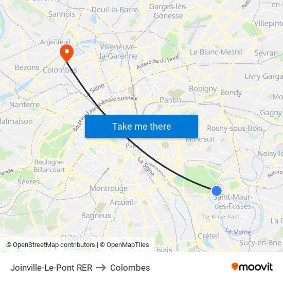 Joinville-Le-Pont RER to Colombes map