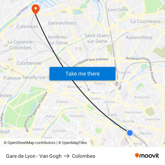 Gare de Lyon - Van Gogh to Colombes map