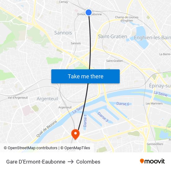 Gare D'Ermont-Eaubonne to Colombes map