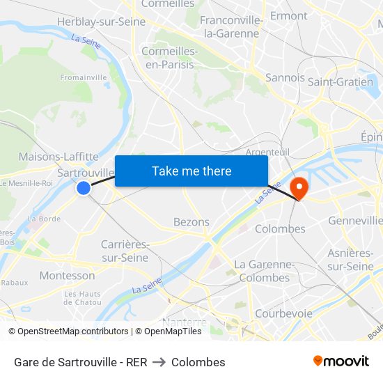 Gare de Sartrouville - RER to Colombes map