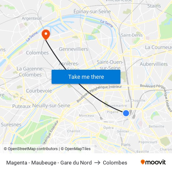 Magenta - Maubeuge - Gare du Nord to Colombes map