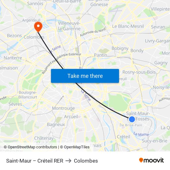 Saint-Maur – Créteil RER to Colombes map