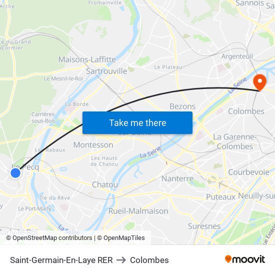 Saint-Germain-En-Laye RER to Colombes map