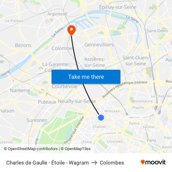 Charles de Gaulle - Étoile - Wagram to Colombes map