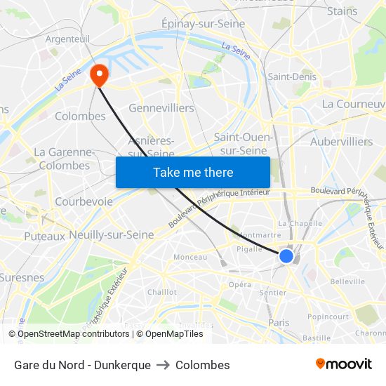 Gare du Nord - Dunkerque to Colombes map
