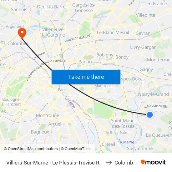 Villiers-Sur-Marne - Le Plessis-Trévise RER to Colombes map