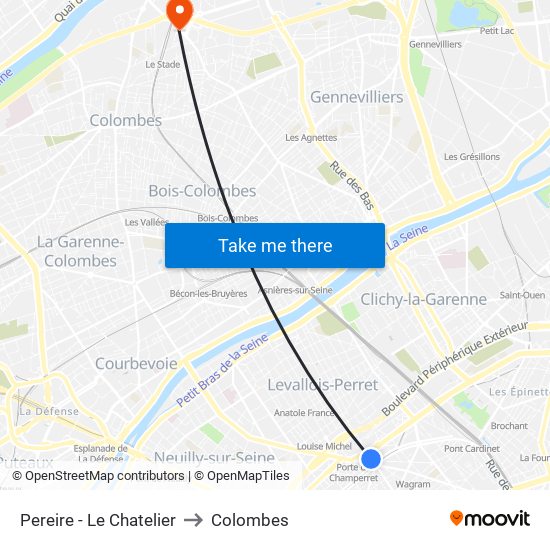 Pereire - Le Chatelier to Colombes map