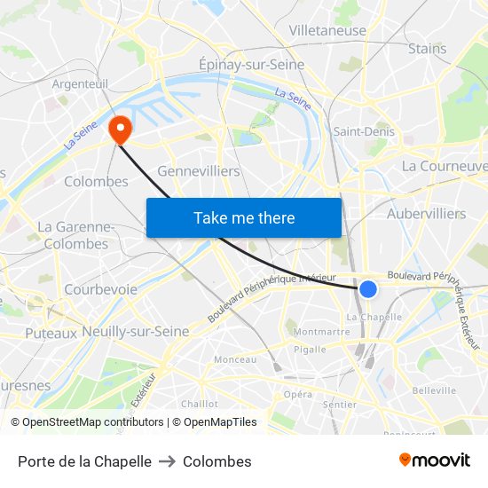 Porte de la Chapelle to Colombes map