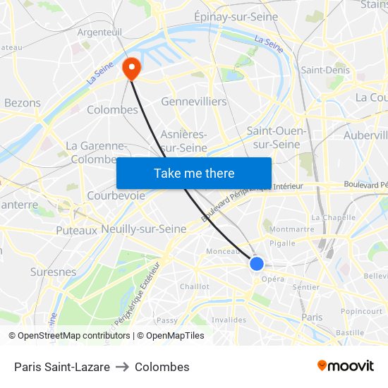 Paris Saint-Lazare to Colombes map