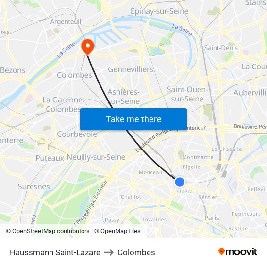 Haussmann Saint-Lazare to Colombes map