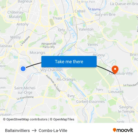 Ballainvilliers to Combs-La-Ville map