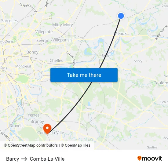 Barcy to Combs-La-Ville map